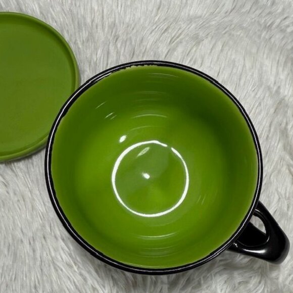 NWOT Soup Time Lime Green Black Soup Snack Tray Top Ceramic Mug with Spoon - Picture 9 of 12